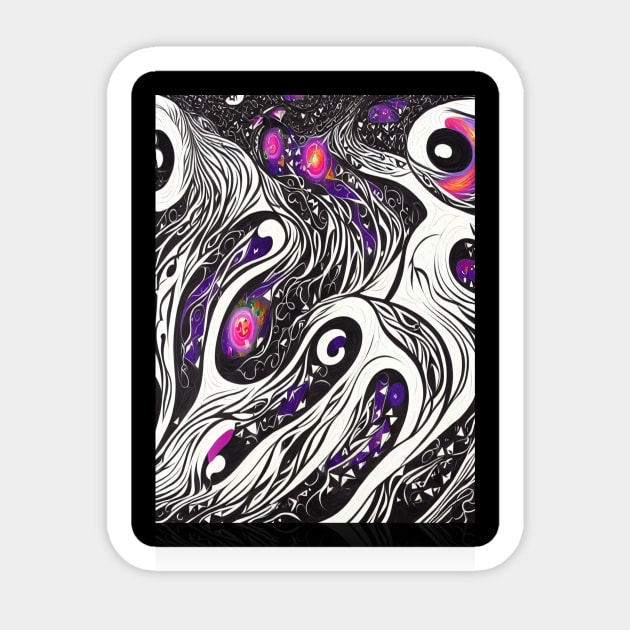 Spiral Galaxy Drawing Black Hearts Abstract Sticker by Wanita Boldman